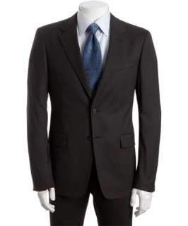 Prada anthracite sharkskin virgin wool two button suit with flat front 