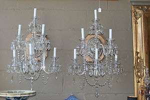 Pair of Antique Six Arm Crystal Circa 1920s Wall Sconces  