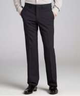 Prada navy wool flat front straight leg pants style# 319121401