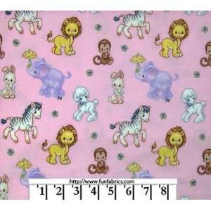  Cute Baby Animals with Lion Pink Flannel