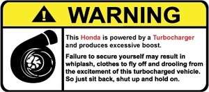 Honda WARNING TURBO sticker decal  