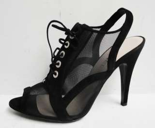 CHANEL CC Mesh Suede Tie up Sligback Heels Shoes 41  