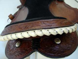   Trail Pleasure Western Saddle 16 Dark Tooled Leather Showman Head SET