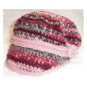  Trendy, Fashionable, Hand crocheted Newsboy Hat/Cap   Pink 