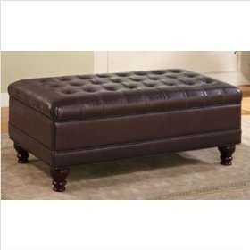   Storage Ottoman with Tufted Accents in Dark Brown Leather Like  