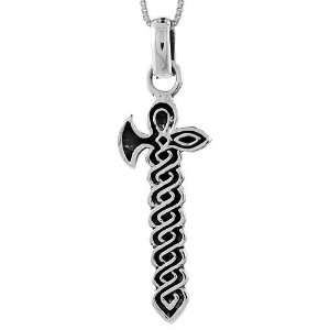  Sterling Silver Braided Sword Axe Pendant, 11/16 in. (43mm 