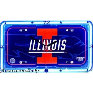    University Of Illinois Neon License Plate Clock