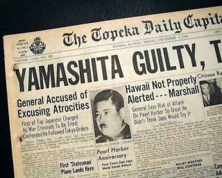 1945 TOMOYUKI YAMASHITA Guilty Death Sentence to Hang Newspaper  