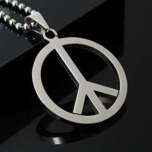 Men Woman Peace Sign Pendant Stainless Steel Necklace  