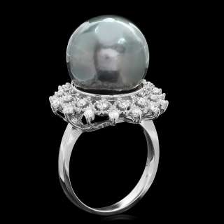 6200 CERTIFIED 14K WHITE GOLD 14MM PEARL 0.70CT DIAMOND RING  
