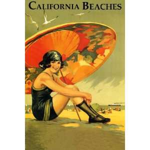   GIRL ON THE BEACH CALIFORNIA VINTAGE POSTER CANVAS REPRO Home
