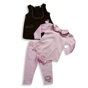 Baby Q   Infant Girls 3 Piece Jumper Set, Pink, Brown (Size 18Months)