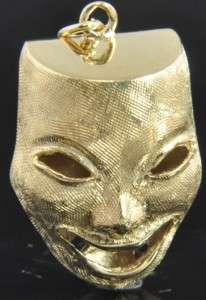 Estate Vintage 14K Yellow Gold Comedy Tragedy Drama Mask 3D Charm 