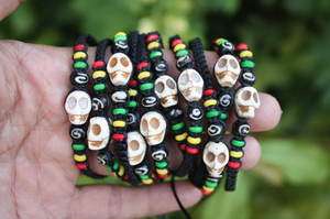 10 White Skull Ghost Reggae Rasta Bone Beads Slip Knotted Bracelets 