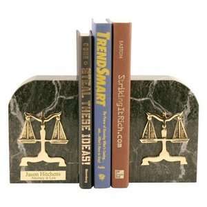   Gold Plated Green Marble Legal Scales Bookends