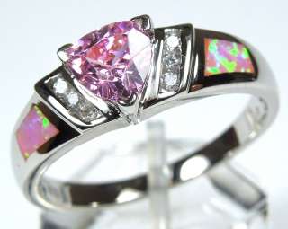   Pink topaz and Pink Fire Opal Inlay 925 Sterling Silver Ring sz 7 8 9