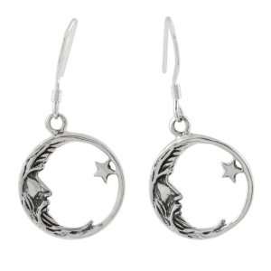  Sterling Silver Crescent Moon & Star Earrings Jewelry