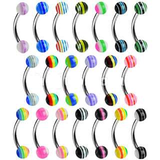 description 20 pc all different stripe ball style eyebrow rings you 