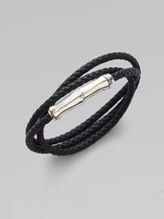 John Hardy   Leather and Sterling Silver Wrap Bracelet/Black