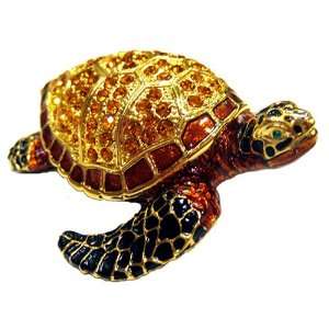    Crstal Shell Sea Turtle Bejeweled Trinket Box 