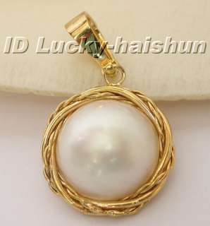 19mm South Sea white Mabe Pearl necklace pendant 14KT  