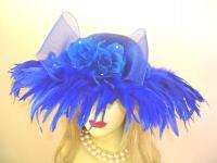 Ladies Royal Blue Wedding Dress Hat Womens Church HATS  