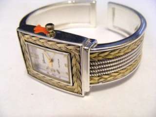GENEVA SILVER AND GOLD BRAIDED ACCENTS METAL CUFF BAND WATCH  