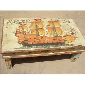   Distressed Finish Hand Painted Wood Sofa Coffee Table