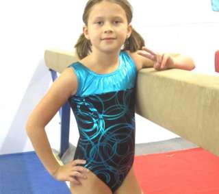 Gymnastics Leotard Girls Child 4 6 8 10 12 metallic turquoise black 