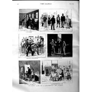  1884 ART SCHOOL STUDENTS PAINTING ROOM MODEL ANTIQUE