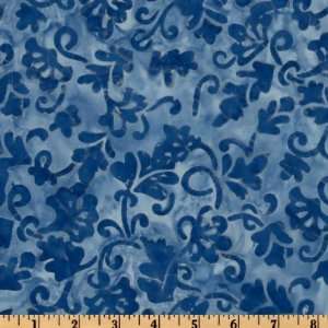  44 Wide Batik Island Punch Leaf Silhouette Blue Fabric 