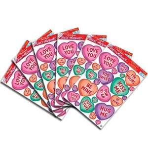 Valentine Candy Heart Glass Clings 12in. x 17in. Pkg/6