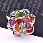 Rainbow Resin Jasmine Flowers Ring One Size S6.5 Silver Tone 1pc