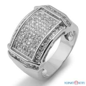   Platinum Style Rectangle Overlapping Border CZ Iced Out Ring Jewelry