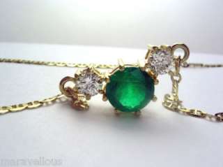 Stunning 3.85 cwt Emerald & Diamond Three Stone Necklace Yellow 