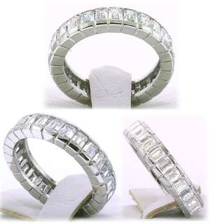 80 carat Emerald DIAMOND ETERNITY RING PLATINUM BAND sz 6, G color 