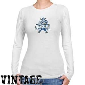 Utah State Aggies Ladies White Distressed Logo Vintage Long Sleeve 