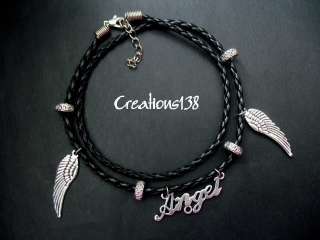 Angel Wing Black Braided Leatherette Bracelet Anklet  