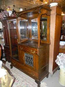 ANTIQUE 1900 QTR OAK SIDE BY SIDE CHINA CABINET BUFFET  