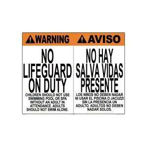  Warning No Lifeguard Sign English/Spanish 1401Wa3024Z 