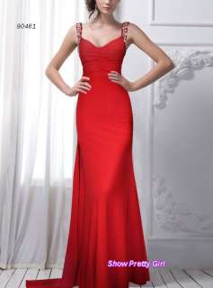 New Elegant Padded Rhinestones Red Long Cocktail Evening Dress 90461 