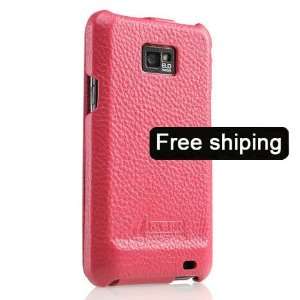  Pink Genuine Leather Case Flip Cover for Samsung i9100 