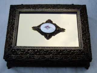 Enamel Guilloche Ormolu Mirrored Jewelry Casket Box  