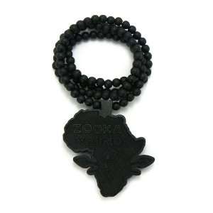 Black Wooden Africa Map Zooka Warrior Pendant With a 36 Inch Beaded 