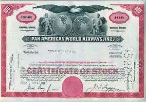 Pan American World Airways Stock Certificate  