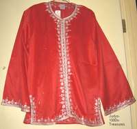 RED TUNIC TOP WITH SILVER TRIM MEDIUM #6 MADE IN MOROCCO  