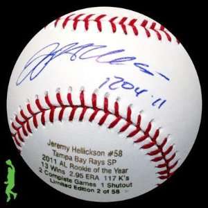  Autographed Jeremy Hellickson Baseball   2011 Al Rookie Of The Year 