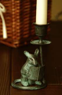Bronze Mouse Reading Book Taper Candle Holder  