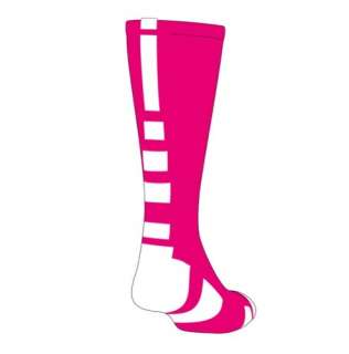   Elite Baseline Basketball Socks, Hot Pink/White, Breast Cancer, Medium