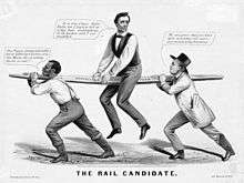 The Rail Candidate—Lincolns 1860 candidacy is depicted as held up 